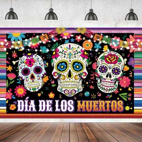 Day of The Dead Backdrop 72x43Inch, Day of The Dead Decoration, Dia De Los Muertos Backdrop Decorations, Day of The Dead Banner, Mexican Fiesta Sugar Skull Flowers Photography Background