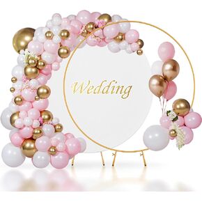 Round Backdrop Stand Wedding Arch with Backdrop Cover, TopDirect 6.6ft Circle Balloon Arch Metal Frame Gold for Wedding Birthday Party Bridal Shower Anniversary Event Ceremony Decoration