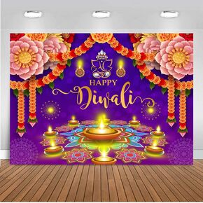 7X5FT Happy Diwali Backdrop Banner Festival of Lights Diwali Decorations Party Supplies Deepavali Background Banner for Photo Backdrop DH-1200