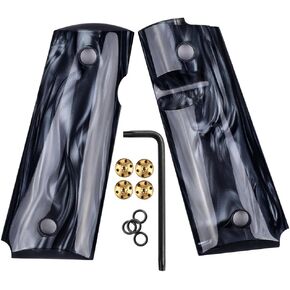 Cool Hand 1911 Grips for Full Size/Compact/Officer/Kimber Ultra Carry ii, High Polished Synthetic Pearl, Gold Screws Included, Ambi Safety Cut