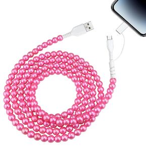 VOFUOE USB C Cable 2 in 1 Multi Charging Cable USB A to USB C Cable USB A to iPhone Cable Fast Charging Cord Bead Chain for Girls Women Extra Long 6.6FT for iPhone 16 Pro Max iPad 10th Gen-Hot Pink