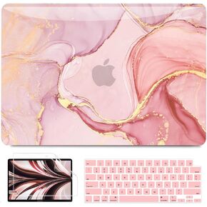 B BELK Compatible with MacBook Air 13 inch Case 2024 2023 2022 M3 M2 A3113 A2681 Liquid Retina Display, Plastic Hard Shell Case for MacBook Air 13.6 inch+Keyboard Cover+Screen Protector, Pink Marble