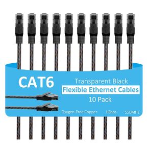 Cat6 Ethernet Cable 6 FT (20-Pack), Snagless Cat 6 Patch Cable, Upgraded Transparent Flexible PVC Jacket, OFC Oxygen-Free Copper, 1Gbps, Internet Network Cable, Cat6 Cables, UTP, Black Cable -20 Pack