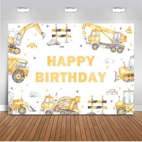 Mocsicka Construction Birthday Backdrop 7x5ft Dump Truck Excavator Crane Birthday Party Banner Digger Excavator Truck Background Photography Studio Props Boy Kids Birthday Decorations