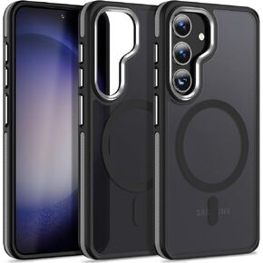 Magneic for Samsung Galaxy S25 Plus/S25+ Case Compatible with Magsafe, [Drop Protection] & [Anti-Slip Edge] S25 Plus Phone Case, Stylish Matte Translucent Galaxy S25+ Cover (Black/Orange)