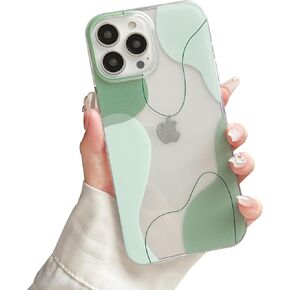 متوافق مع حافظة iPhone 16 Pro، لطيف وشفاف على شكل مموج مطلي مع حافظات حماية من مادة TPU الناعمة المقاومة للصدمات للنساء/الرجال مصممة لجراب iPhone 16 Pro (أخضر)