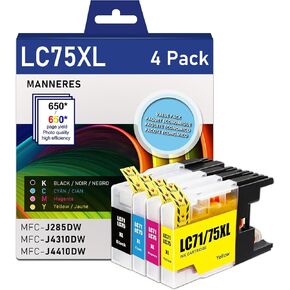 LC75 High Yield Ink Cartridges Replacement for Brother LC75 LC71 LC79 XL Ink Cartridge Compatible with MFC-J6510DW MFC-J6710DW MFC-J6910DW MFC-J280W Printer (Black, Cyan, Magenta, Yellow, 4 Pack)