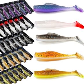 Baits Paddle Tail Swimbaits 30pcs/50pcs Plastic Soft Plastic Lures Soft Plastic Lures Jerk Bait Tail Swim Fishing Lures Kit, Bass Fishing Bait for Freshwater and Saltwater