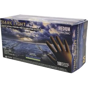 Adenna DLG675 Dark Light 9 mil Nitrile Powder Free Exam Gloves (Black, Medium) Box of 100