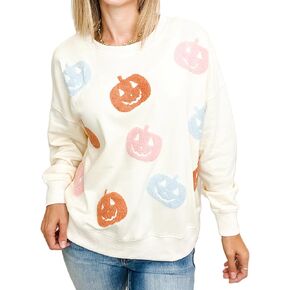 المرأة هالوين الترتر البلوز موسم مخيف مضحك الجرافيك قمصان طويلة الأكمام Crewneck سترة ملابس الهالوين