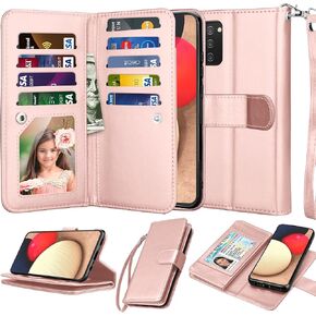 NJJEX Wallet Case for Samsung Galaxy A02S, for Galaxy A02S Case 6.5", [9 Card Slots] PU Leather Credit Holder Folio Flip [Detachable] Kickstand Magnetic Phone Cover & Lanyard for Samsung A02S [Black]