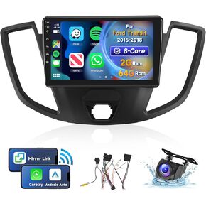[8 CORE 2G+64G] Car Radio for Ford Transit 2015-2018 with Wireless Carplay/Android Auto, 9 Inch Android 13 IPS Touch Screen Car Stereo, Bluetooth, GPS Navi, WiFi, SWC, DSP + Backup Camera