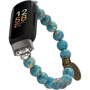 سوار Wongeto متوافق مع Fitbit Insprie 3 Band من الأحجار الكريمة الطبيعية المطرز يدويًا بسوار مرن قابل للتمدد شجرة الحياة من أجل Fitbit Insprie 3 للنساء