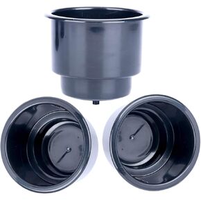 Amarine Made (Set of 4) Black Recessed Drop in Plastic Cup Drink Can Holder with Drain for Boat Car Marine Rv - Black