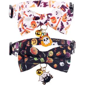 Halloween Cat Collar Breakaway with Cute Bow Tie and Bell for Kitty Kitten Adjustable Safety