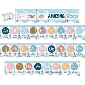 Bulletin Board Letters - ABC Alphabet with Growth Mindset Posters, Black and White Dual-Purpose Resource Motivational Banner English Learning Poster School Classroom Wall Decor for Preschool Supplies