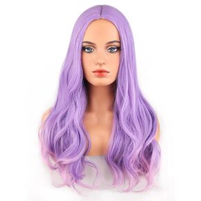 BERON Orange Wig Women Long Wavy Wig Orange Cosplay Costume Wig Center Parted Full Synthetic Wigs Wig Cap Included (Orange)