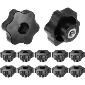 HARFINGTON 12pcs Star Knobs M10 Female Thread 48mm 6-Point Plastic Head Metal Insert Through Hole Screw-in Threaded Hand Knob Clamping Handle, White