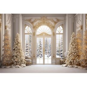 Elegant Christmas Backdrop 10x8ft Fabric Winter Christmas Party Backdrop Photography Interior Window Photos Family Christmas Pictures Backdrop White Christmas Backdrop Xmas Birthday Background