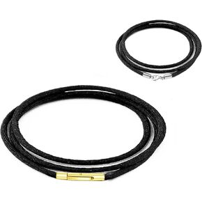 Findout Handmade 3mm Black Silk Cord Chain Necklace With Gold Stainless Steel bayonet Clasp Unisex Soft and Smooth Silk Chain Necklace For Men Women Girl Boy 14-36inch Free Silk Necklace