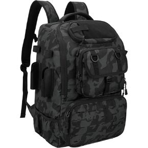 Fishing Backpack with Rod Holder, 40L Fishing Tackle Backpack with Cooler, Large Water-resistant Fishing Tackle Bag Store Fishing Gear (Black Camo)