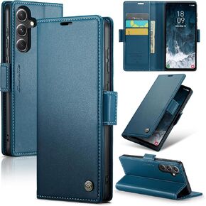 for Samsung Galaxy S24 FE Case, [RFID Blocking] Magnetic Closure PU Leather Wallet Flip Case with Card Holder Kickstand Shockproof Phone Cover for Samsung Galaxy S24 FE 5G (Red)