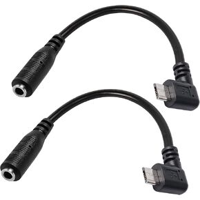 MEIRIYFA Micro USB Male to AUX 3.5mm Audio Cable Cord, 2 Pack 1/8" 4 Pole TRRS Female to Micro USB 5pin Male Adapter Right Angled for Headset Active Clip Mic Microphone - 15cm