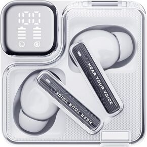 QCY MeloBuds Neo Wireless Earbuds, Bluetooth 5.3 Ear Buds with 4 Mics ENC Noise Cancelling, Transparent Desgin in Ear Headphones, 24H Playtime, LED Power Display, Dual Connection, Black