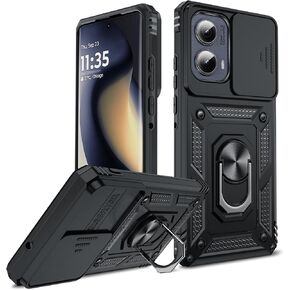 LeYi for Motorola Edge-2024 Case (𝗡𝗼𝘁 𝗙𝗶𝘁 𝗚 𝟱𝗚 𝟮𝟬𝟮𝟰): with Slide Camera Cover, Military-Grade Heavy Duty Cell Phone Case Cover with Magnetic Ring Kickstand for Moto Edge 2024 5G, Black