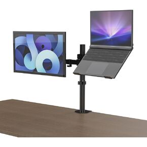 Stand Up Desk Store Convertible Clamp-On Laptop and Monitor Stand/Dual Monitor Mount (Black, 13" to 32" Monitor, up to a 17" Laptop)