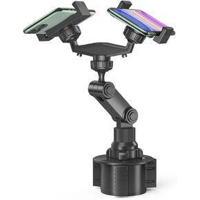 Diyeeni Dual Cup Phone Holder for Car, Universal Car Cup Phone Mount, with 360° Adjustable Holder, Cell Phone Automobile for iPhone 7 8 11 12 13 for Pro for XS for