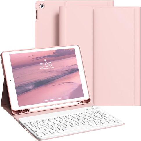 KENKE Keyboard Case for iPad 9th/8th/7th Generation (2021/2020/2019) with Pencil Holder, Folio Magnetically Detachable Wireless Bluetooth Keyboard, Flip Stand Case for iPad 10.2 Inch, Pink in Kuwait