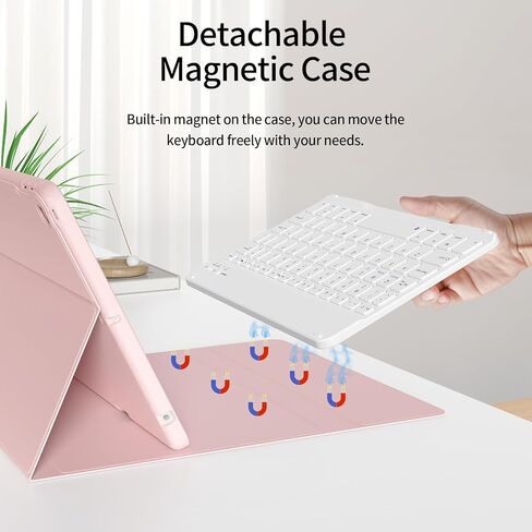 KENKE Keyboard Case for iPad 9th/8th/7th Generation (2021/2020/2019) with Pencil Holder, Folio Magnetically Detachable Wireless Bluetooth Keyboard, Flip Stand Case for iPad 10.2 Inch, Pink in Kuwait