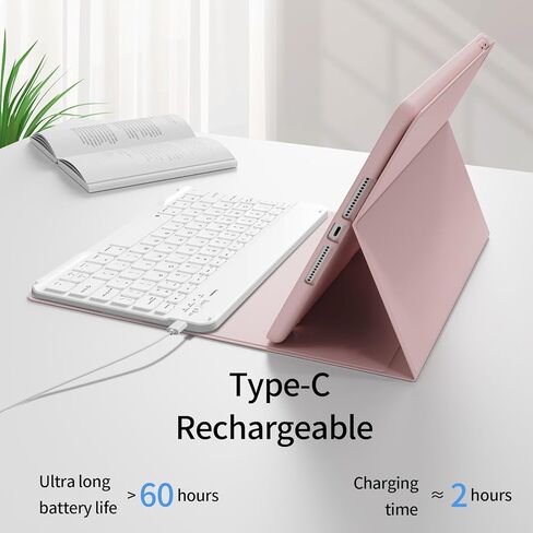 KENKE Keyboard Case for iPad 9th/8th/7th Generation (2021/2020/2019) with Pencil Holder, Folio Magnetically Detachable Wireless Bluetooth Keyboard, Flip Stand Case for iPad 10.2 Inch, Pink in Kuwait
