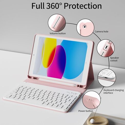 KENKE Keyboard Case for iPad 9th/8th/7th Generation (2021/2020/2019) with Pencil Holder, Folio Magnetically Detachable Wireless Bluetooth Keyboard, Flip Stand Case for iPad 10.2 Inch, Pink in Kuwait
