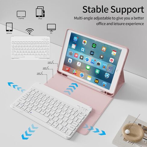 KENKE Keyboard Case for iPad 9th/8th/7th Generation (2021/2020/2019) with Pencil Holder, Folio Magnetically Detachable Wireless Bluetooth Keyboard, Flip Stand Case for iPad 10.2 Inch, Pink in Kuwait