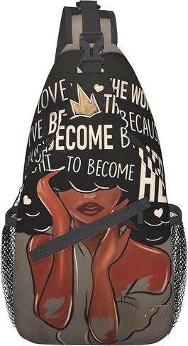 African Sling Backpack Crossbody Sling Bag, Chest Bag for Women, African American Women Backpack, African American Sling Bags, Afro Woman Travel Sport Cycling Daypack in Saudi Arabia