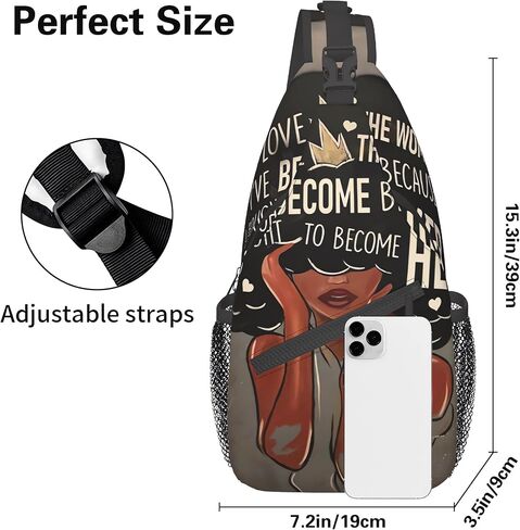African Sling Backpack Crossbody Sling Bag, Chest Bag for Women, African American Women Backpack, African American Sling Bags, Afro Woman Travel Sport Cycling Daypack in Saudi Arabia