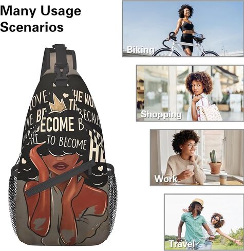 African Sling Backpack Crossbody Sling Bag, Chest Bag for Women, African American Women Backpack, African American Sling Bags, Afro Woman Travel Sport Cycling Daypack in Saudi Arabia