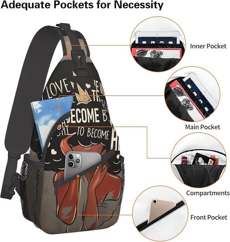 African Sling Backpack Crossbody Sling Bag, Chest Bag for Women, African American Women Backpack, African American Sling Bags, Afro Woman Travel Sport Cycling Daypack in Saudi Arabia
