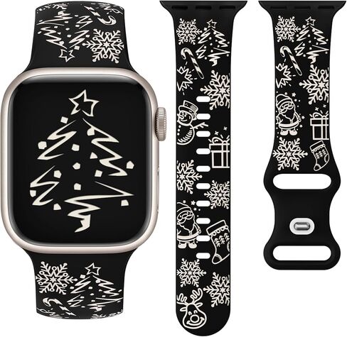 سوار منقوش بلونين لعيد الميلاد متوافق مع سوار ساعة Apple 38/40/41/42/44/45/46/49 مم للنساء والرجال، حزام رياضي من السيليكون الناعم لمهرجان العطلات اللطيف لسلسلة iWatch Ultra SE 10 9 8 7 6 5 4 3 2 1 in Kuwait