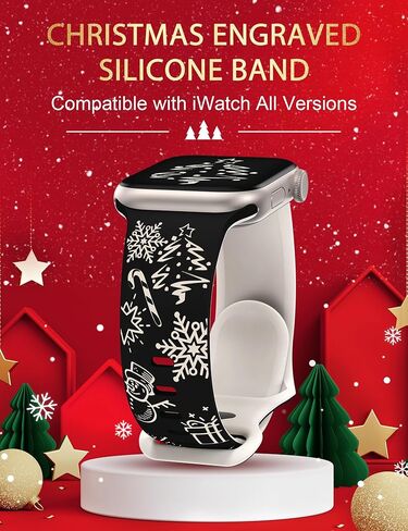 سوار منقوش بلونين لعيد الميلاد متوافق مع سوار ساعة Apple 38/40/41/42/44/45/46/49 مم للنساء والرجال، حزام رياضي من السيليكون الناعم لمهرجان العطلات اللطيف لسلسلة iWatch Ultra SE 10 9 8 7 6 5 4 3 2 1 in Kuwait