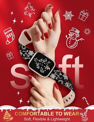 سوار منقوش بلونين لعيد الميلاد متوافق مع سوار ساعة Apple 38/40/41/42/44/45/46/49 مم للنساء والرجال، حزام رياضي من السيليكون الناعم لمهرجان العطلات اللطيف لسلسلة iWatch Ultra SE 10 9 8 7 6 5 4 3 2 1 in Kuwait