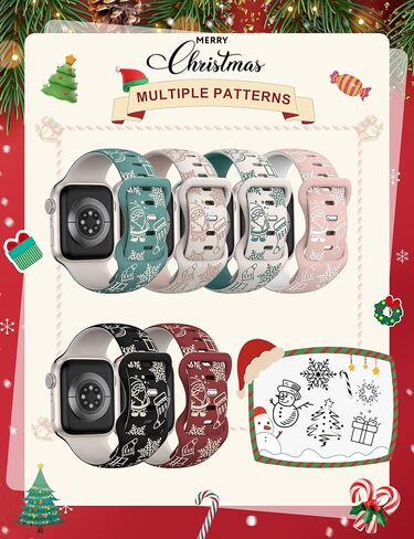 سوار منقوش بلونين لعيد الميلاد متوافق مع سوار ساعة Apple 38/40/41/42/44/45/46/49 مم للنساء والرجال، حزام رياضي من السيليكون الناعم لمهرجان العطلات اللطيف لسلسلة iWatch Ultra SE 10 9 8 7 6 5 4 3 2 1 in Kuwait