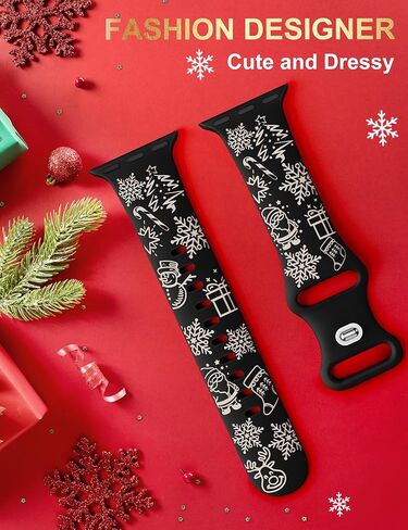 سوار منقوش بلونين لعيد الميلاد متوافق مع سوار ساعة Apple 38/40/41/42/44/45/46/49 مم للنساء والرجال، حزام رياضي من السيليكون الناعم لمهرجان العطلات اللطيف لسلسلة iWatch Ultra SE 10 9 8 7 6 5 4 3 2 1 in Kuwait