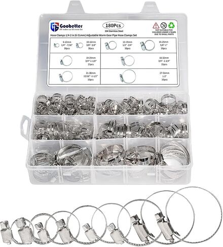 192 Pcs 12 Sizes Goobetter Single Ear Hose Clamps Stainless Steel with Ear Clamps Pincer Set, 5.3-33.1mm Adjustable Hose Clamp Assortment for radiator, Plumbing, Automotive, Washing Machine in Saudi Arabia