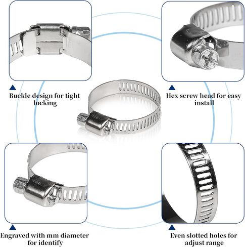 192 Pcs 12 Sizes Goobetter Single Ear Hose Clamps Stainless Steel with Ear Clamps Pincer Set, 5.3-33.1mm Adjustable Hose Clamp Assortment for radiator, Plumbing, Automotive, Washing Machine in Saudi Arabia