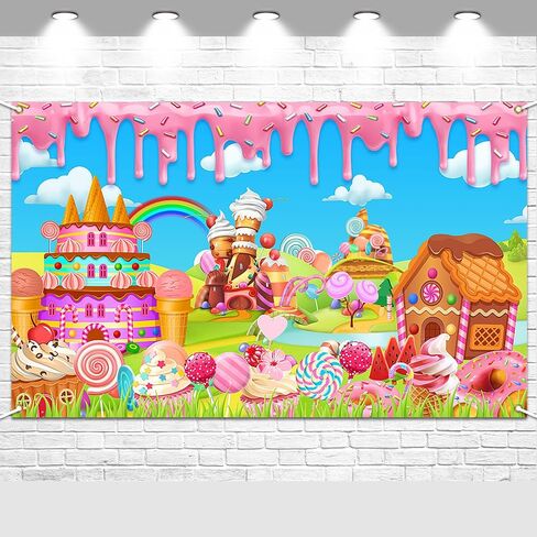 Avezano Candyland Banner Backdrop Sweet Donut Candy Background for Birthday Party Decoration Rainbow Candytown Baby Shower Photo Booth Banner, 70.8x43.3inch in Saudi Arabia