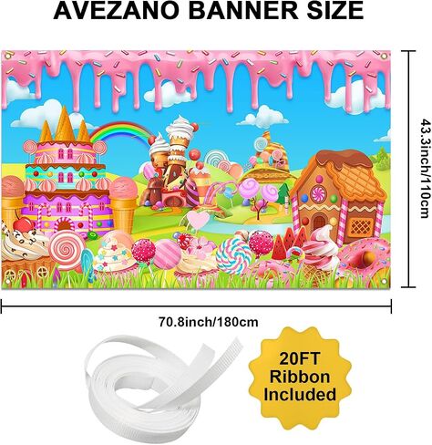 Avezano Candyland Banner Backdrop Sweet Donut Candy Background for Birthday Party Decoration Rainbow Candytown Baby Shower Photo Booth Banner, 70.8x43.3inch in Saudi Arabia