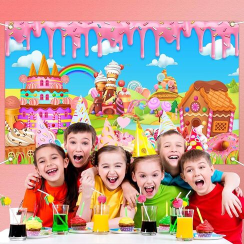 Avezano Candyland Banner Backdrop Sweet Donut Candy Background for Birthday Party Decoration Rainbow Candytown Baby Shower Photo Booth Banner, 70.8x43.3inch in Saudi Arabia